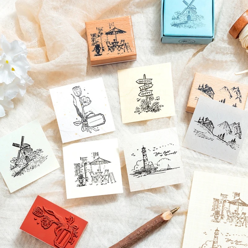 Timbres en bois vintage, motif - Scrapbooking avis et prix